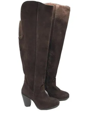 MIA Womens Boots Knee High Block Heel Suede Zipper Brown Size 6 thumbnail 1