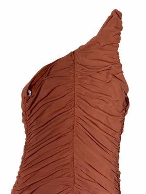 Lulus Already RSVP’d Brown Ruched One Shoulder Bodycon Midi Dress Womens M thumbnail 7