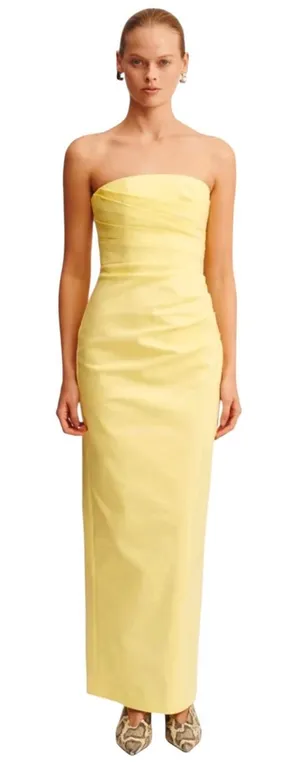NWT Shona Joy Lani Strapless Draped Maxi Dress Lemonade Size 6 thumbnail 1