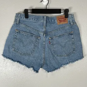 Levi's 501 Original High Rise Medium Wash Distressed‎ Denim Cut Off Shorts Sz 30 thumbnail 3