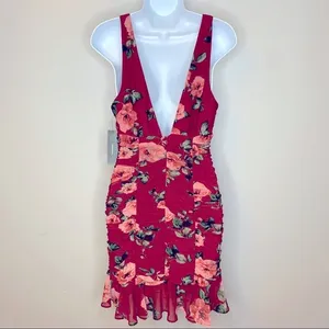 Lulus Amore To See Burgundy Floral Ruched Dress Size M NWT‎ thumbnail 5