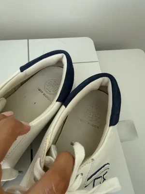 Tory Burch White Leather Sneakers with Navy Heel Accent 6M thumbnail 7