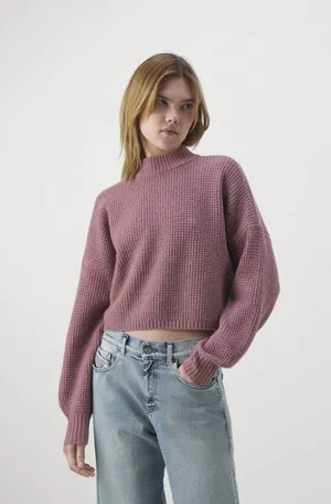 Hollister Easy Cozy Waffle Mock- Neck Sweater (Sz S) Dusty Pink Rose Chenille thumbnail 1