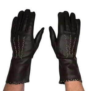 1970s Brown Deerskin Leather Gloves Contrast Whipstitch Size 7 thumbnail 1
