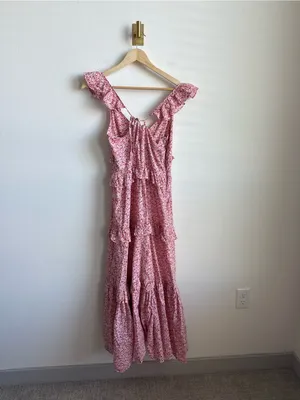 Petal + Pup Aspa Floral Tiered Midi Dress Pink Ruffle Tie Back Cotton Size 4 thumbnail 10