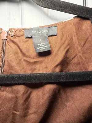Halogen Brown Maxi Dress with White Polka Dots small flaw inside linen blend thumbnail 2