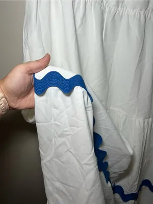 White Maxi Dress with Blue Scalloped Trim - Women's thumbnail 5