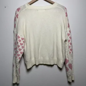 Threaded Leaf Women Patchwork Sweater M Cream Pink Heart Cable Knit‎ Coquette thumbnail 7