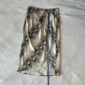 Snake Print Satin Wrap Midi Skirt Gray Silver Womens Small Indie Y2K thumbnail 5