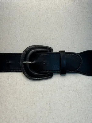Women's Black Faux Leather Fashion Belt with Rounded Buckle thumbnail 2