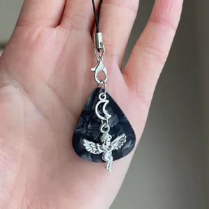 Handmade aesthetic fairy goth style moon angel cherub guitar pick phone strap/bag charm/keychain/display👼🖤 thumbnail 4