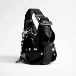 Zadig & Voltaire Black Leather Le Cecilia Patchwork Silver Studded Shoulder Bag thumbnail 2