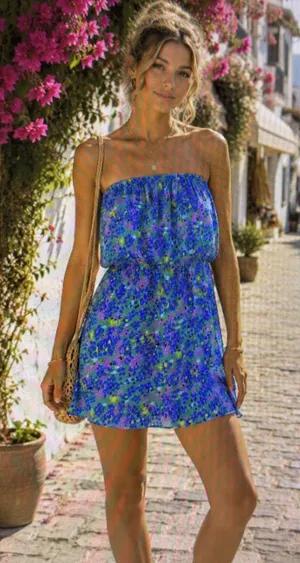 Lilly Pulitzer Strapless mini Dress Blue Floral womens XS preppy festival beach thumbnail 1