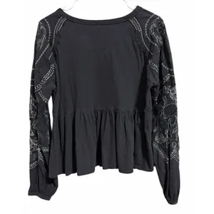 Free People‎ Penny Embroidered Peplum Top Black Women's Size XS thumbnail 2