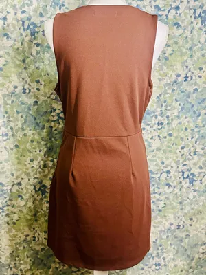NWT Madden Girl Brown Sleeveless Mini Dress Square Neck Button Front Size L thumbnail 2