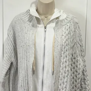 POL Cable Knit Sweater Zip Cardigan Small Oversized Layered Gray Coastal Boho thumbnail 4