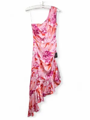 NWT LULUS Women’s Divinely Blooming Pink Multi Floral One-Shoulder Dress Size M thumbnail 4