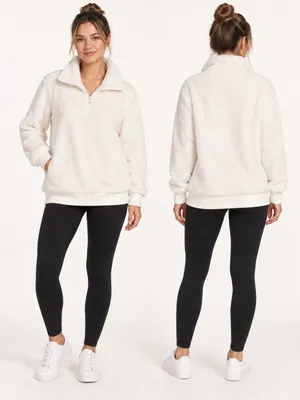 Mondetta Women’s Ivory Plush Sherpa Quarter Zip Pullover Sweater Size M thumbnail 2