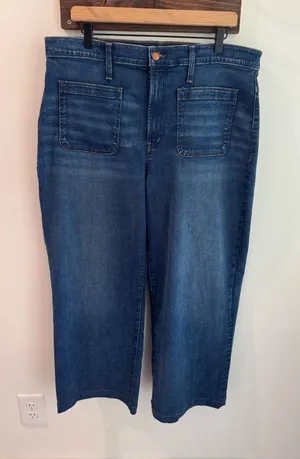 Madewell Emmett Wide-Leg Jeans Blue Patch Pocket High Rise Denim Size 33 Hemmed thumbnail 1