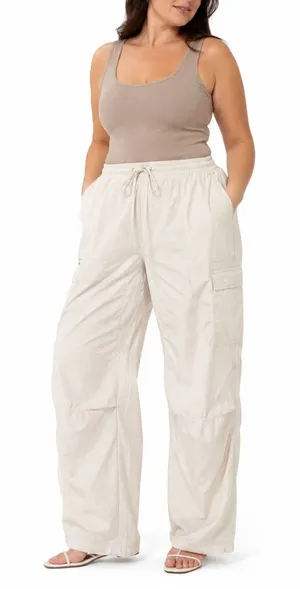 American Eagle Womens Cargo Pants Beige Size 14 Parachute Utility Y2K Drawstring thumbnail 1
