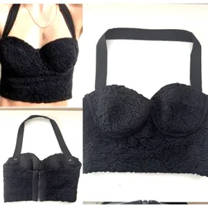 Guess By Marciano Halter Pushup Bustier Size 0 Black Lace Zip Back Pinup Corset thumbnail 2