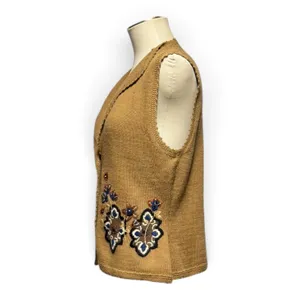 Koret Lambswool Angora Rabbit Sweater Vest Vintage Brown Tan Blue Flower Large thumbnail 3