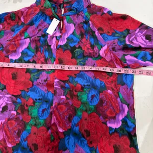 Talbots Vibrant Floral Blouse in Red and Purple thumbnail 7