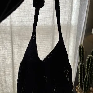 Navy Gold Metallic Crochet Shoulder Bag Open Knit Hobo Purse Boho Y2K Slouchy Ha thumbnail 4