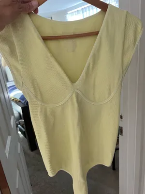 Free People Ribbed limoncello V-Neck bodysuit sz L thumbnail 5