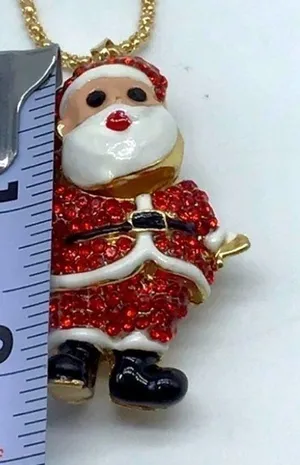 Red Crystal Santa Claus Christmas Necklace thumbnail 1