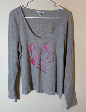 NWT Juicy Couture Size XXL‎ Top Long Sleeve Grey Powder Heather Crown thumbnail 1