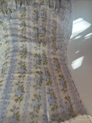Vintage-Inspired Blue Floral Mini Dress with Cream Trim thumbnail 9