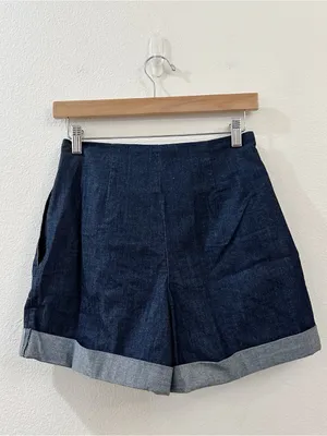 Zara Women's High Rise Paperbag with Belt Loops Denim Shorts Size XS NWT thumbnail 5
