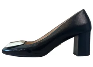 Prada Saffiano Vernice Square Toe Buckle Block Heel Pumps Black EU 38 US 8 thumbnail 1
