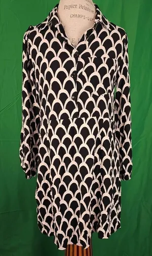 NWOT Zara Womens Emilie Black White‎ Geometric Shirt Dress Medium NO BELT thumbnail 1