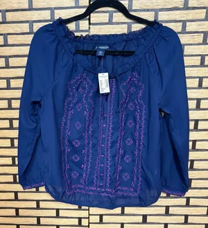 American Eagle Navy Sheer Embroidered‎ Top Size Small thumbnail 1