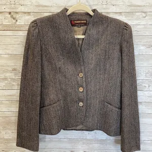Vintage Peabody House Womens 13/14 Blazer Herringbone Brown Wool‎ Blend Lined thumbnail 2