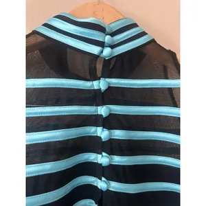 JS Collections Black and Blue Striped Mesh Mock Neck Top Size 14 thumbnail 7