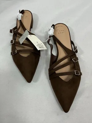Womans New A New Day Twiggy Strappy Sling back Flats Size 10 Brown Pointed Toe thumbnail 1