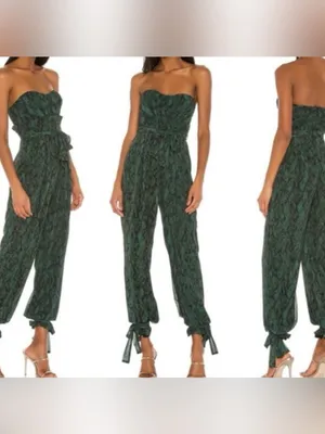 Michael Costello x REVOLVE Jumpsuit Gwendolyn Green Snakeskin size medium thumbnail 3