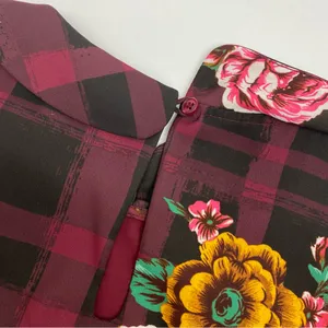 ModCloth Burgundy Floral Buffalo Check Joyfully Poised Collared A-Line Dress thumbnail 15