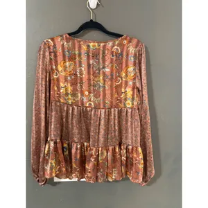 Farmers Market by Monoreno Floral Paisley Tiered Babydoll Blouse‎ Rust Small thumbnail 5