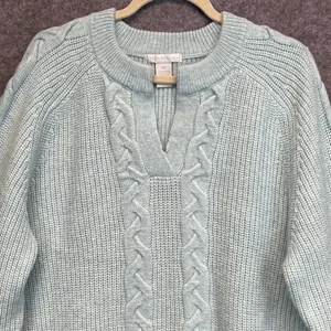 DESIGN HISTORY Sweater Womens XXL Mint Green Cable‎ Knit Split Neck Pullover NWT thumbnail 10