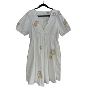 NWT Madewell Annamari White Puff Sleeve‎ Gingham Flower Embroidered Mini Dress S thumbnail 2