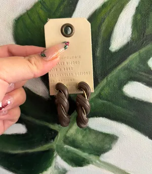 Faux-Leather Twist Hoop Earrings thumbnail 1