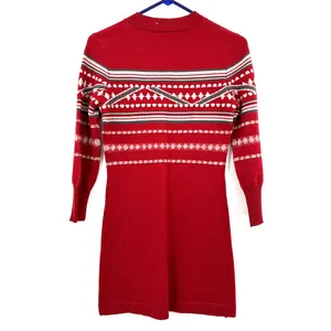 Free People size XS Hot Cocoa Sweater‎ Dress Red White Gray fair isle thumbnail 2