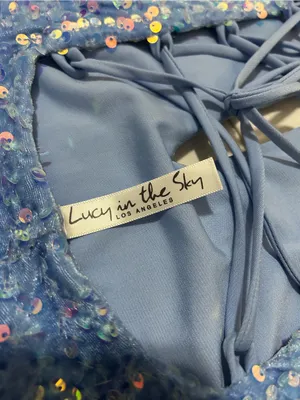 Lucy in the Sky Blue Sequin Bodycon Mini Dress Lace Up Back Medium thumbnail 5