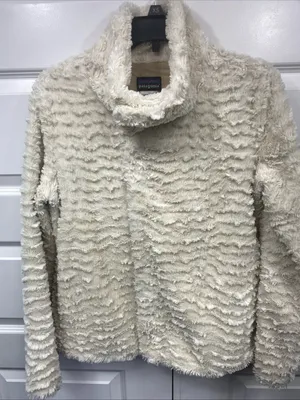Patagonia Women Cream High Pile Fleece Jacket Asymmetric Collar Pelage Medium thumbnail 1