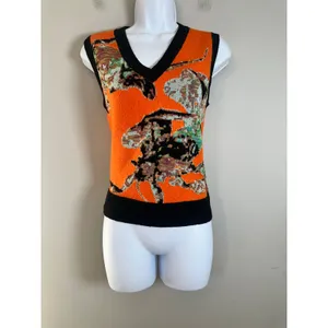 Desigual x Maitrepierre Orange Knit Mantis Gilet V-Neck Sweater Vest Multi Sz S thumbnail 4