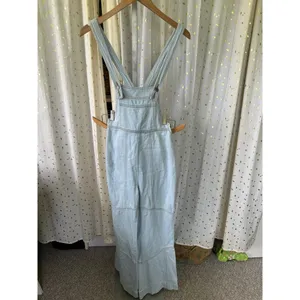 Free People 70s 100% Cotton Light Wash Wide Leg Denim Overalls Jumpsuit 27 thumbnail 3